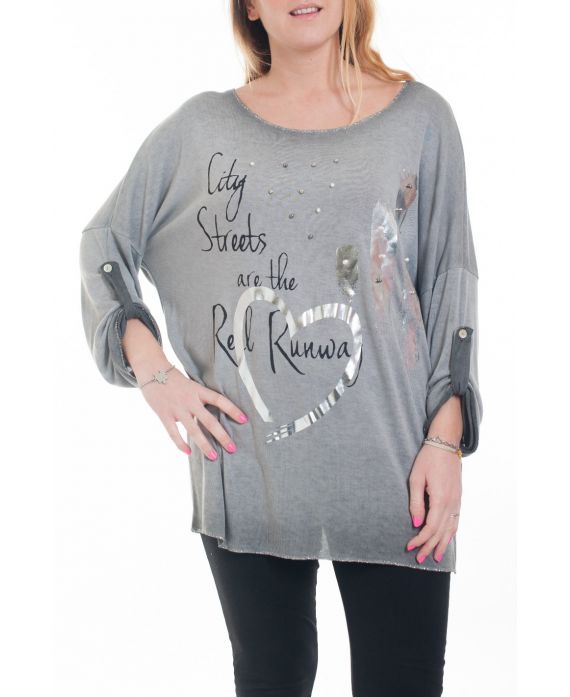 GRANDE TAILLE T-SHIRT CLOUTE 6083 GRIS