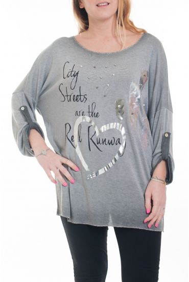 LARGE SIZE T-SHIRT STUDS 6083 GREY