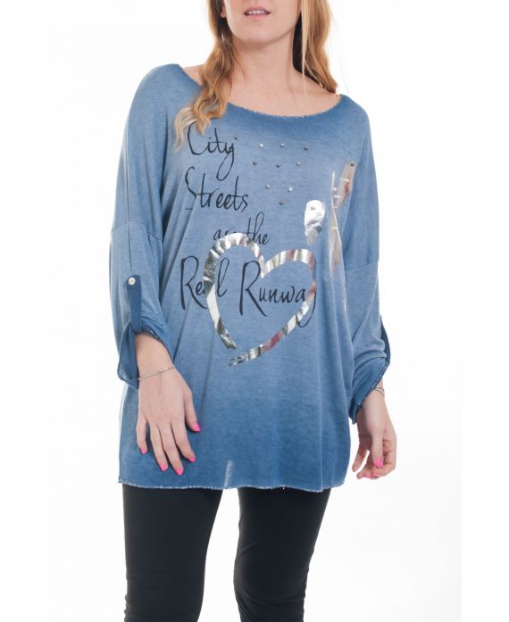 GRANDE TAILLE T-SHIRT CLOUTE 6083 BLEU