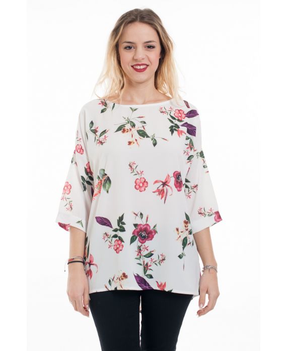 BLUSA DE FLORES DE LOS BOTONES DE LA ESPALDA 6036 BLANCO