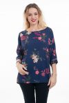 BLOUSE FLOWER BACK BUTTONS 6036 NAVY