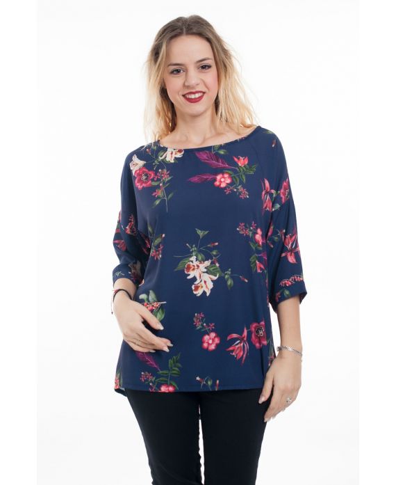 BLOUSE FLEURS DOS BOUTONS 6036 MARINE