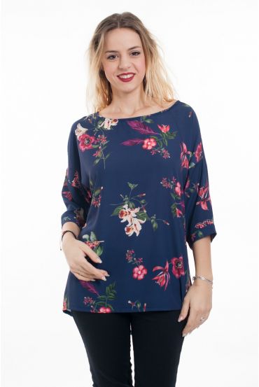 BLOUSE FLEURS DOS BOUTONS 6036 MARINE