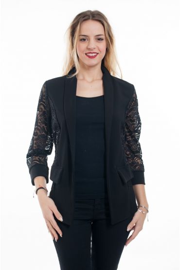 CHAQUETA BLAZER DE ENCAJE NEGRO 6077