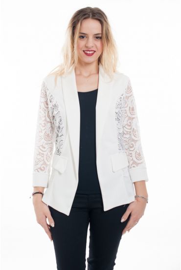 CHAQUETA BLAZER DE ENCAJE 6077-BLANCO