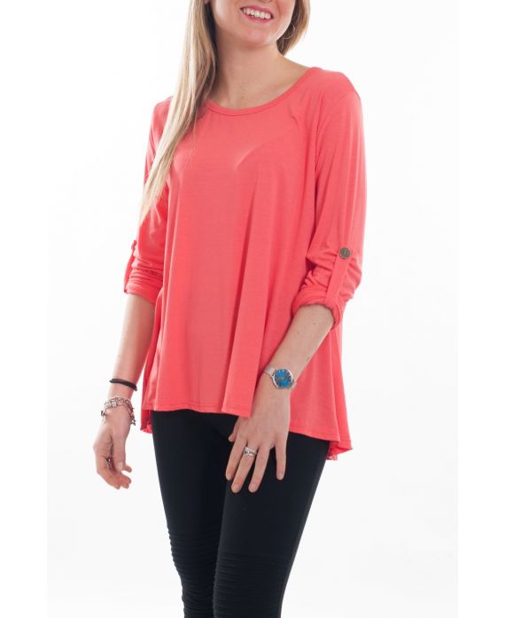 T-SHIRT DOS A BOUTONS 6061 CORAIL