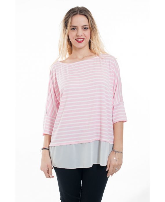 T-SHIRT RAYE BI-MATERIA 6060 ROSA