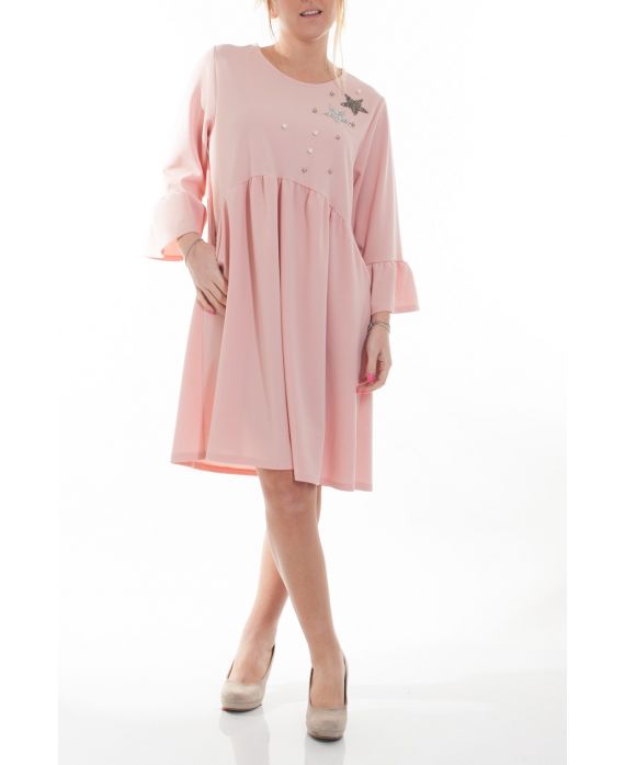 GRANDE TAILLE ROBE CLOUTEE ETOILE 6064 ROSE