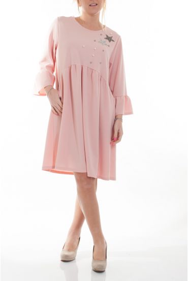 GRANDE TAILLE ROBE CLOUTEE ETOILE 6064 ROSE