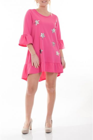 GRANDE TAILLE ROBE TUNIQUE CLOUTEE ETOILE 6065 FUSHIA