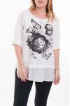 GRANDE TAILLE T-SHIRT IMPRIME BI-MATIERE 6066 BLANC