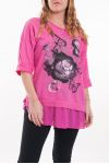 DI GRANDI DIMENSIONI T-SHIRT STAMPA BI-MATERIA 6066 FUSHIA