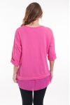 DI GRANDI DIMENSIONI T-SHIRT STAMPA BI-MATERIA 6066 FUSHIA