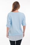 GRANDE TAILLE T-SHIRT IMPRIME BI-MATIERE 6066 BLEU