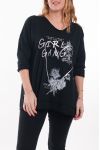 LARGE SIZE T-SHIRT FLOCKING GIRL 6067 BLACK