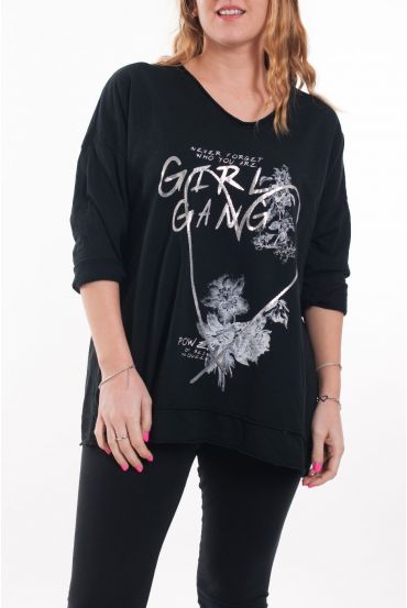 LARGE SIZE T-SHIRT FLOCKING GIRL 6067 BLACK