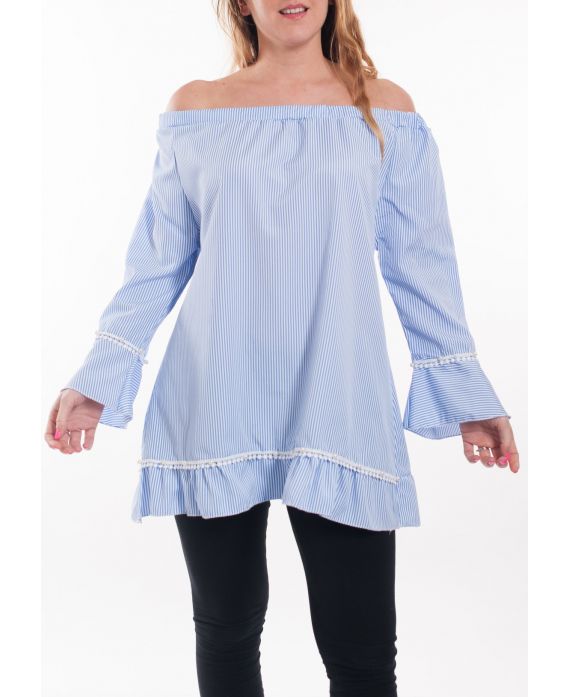 LARGE SIZE TUNIC RAYEE SHOULDERS DENUDEES 6068 BLUE