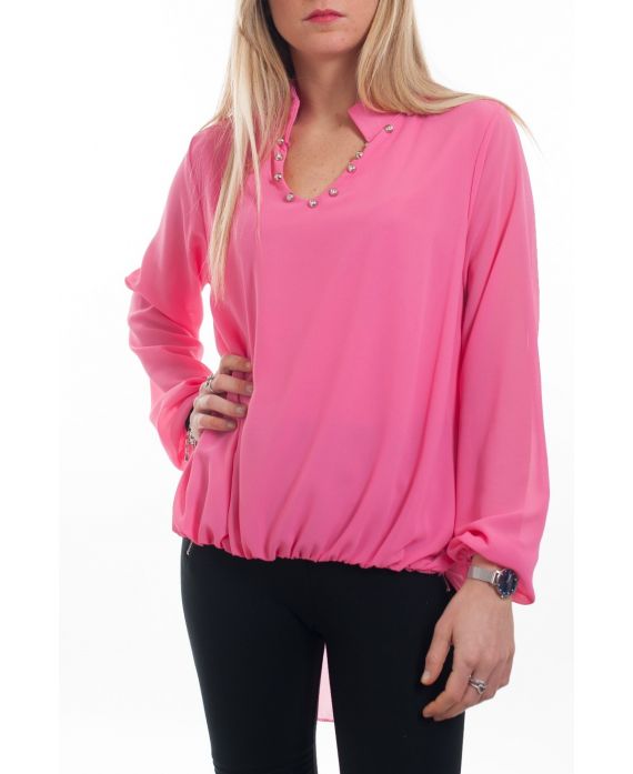 BLOUSE HEEFT EEN V-HALS CLOUTEE 6087 FUCHSIA