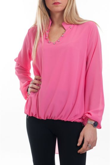 BLOUSE HEEFT EEN V-HALS CLOUTEE 6087 FUCHSIA