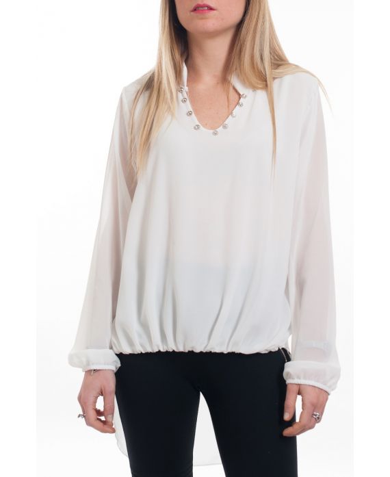 BLOUSE ENCOLURE CLOUTEE 6087 BLANC