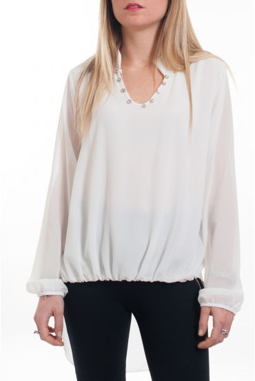 BLOUSE ENCOLURE CLOUTEE 6087 BLANC