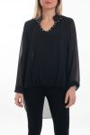 BLUSE AUSSCHNITT CLOUTEE 6087 SCHWARZ