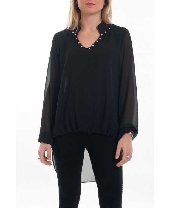 BLOUSE ENCOLURE CLOUTEE 6087 NOIR