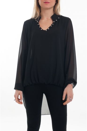 BLOUSE ENCOLURE CLOUTEE 6087 NOIR