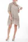 GRANDE TAILLE ENSEMBLE ROBE TUNIQUE + FOULARD 6070 BEIGE