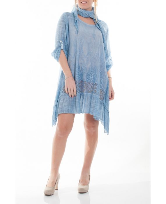 LARGE SIZE SET TUNIC DRESS + SCARF 6070 BLUE