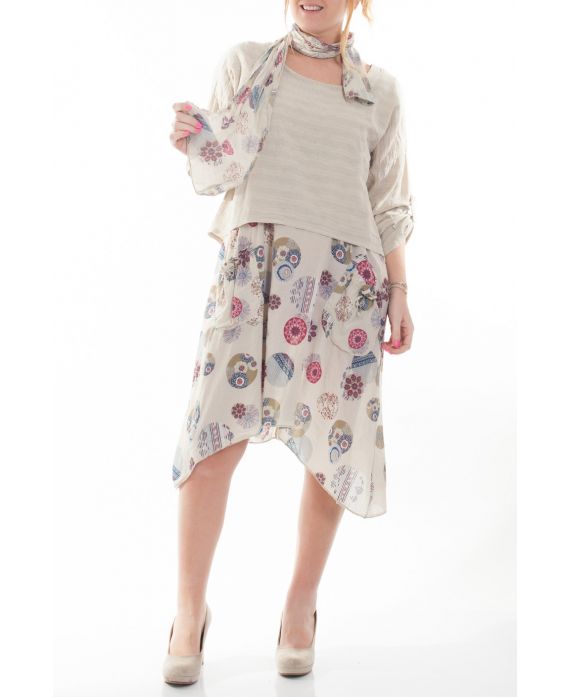 GRANDE TAILLE ENSEMBLE ROBE + FOULARD 6071 BEIGE