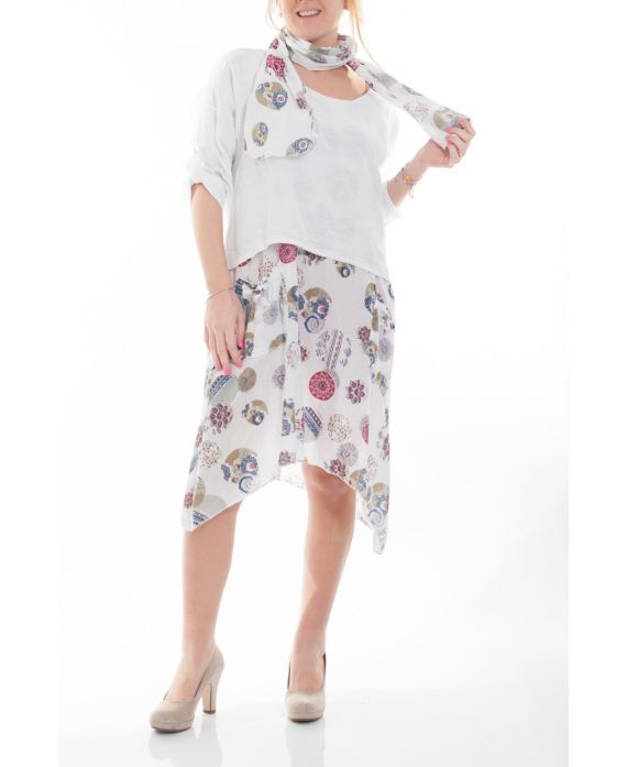 GRANDE TAILLE ENSEMBLE ROBE + FOULARD 6071 BLANC