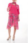 GRANDE TAILLE ENSEMBLE ROBE + FOULARD 6071 FUSHIA