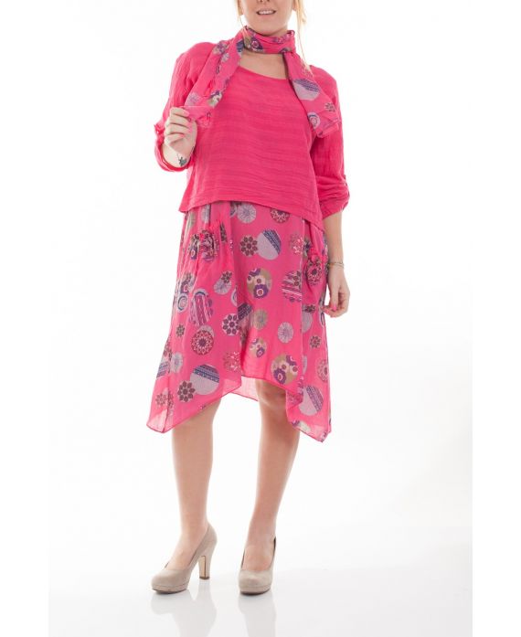 GRANDE TAILLE ENSEMBLE ROBE + FOULARD 6071 FUSHIA