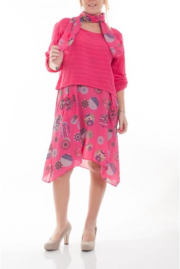 GRANDE TAILLE ENSEMBLE ROBE + FOULARD 6071 FUSHIA