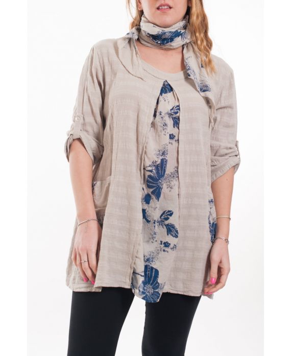 LARGE SIZE SET TUNIC + SCARF 6072 BEIGE