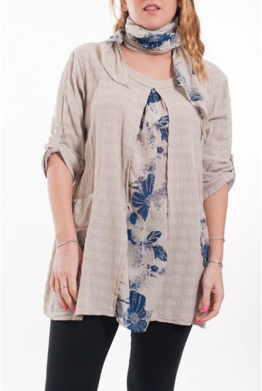 LARGE SIZE SET TUNIC + SCARF 6072 BEIGE