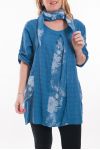 LARGE SIZE SET TUNIC + SCARF 6072 BLUE