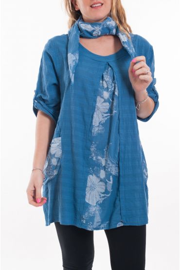 LARGE SIZE SET TUNIC + SCARF 6072 BLUE