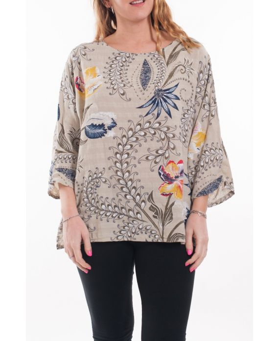 LARGE SIZE TUNIC PRINTED 6073 BEIGE