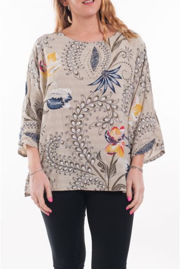 LARGE SIZE TUNIC PRINTED 6073 BEIGE