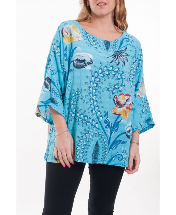 LARGE SIZE TUNIC PRINTED 6073 AZURE