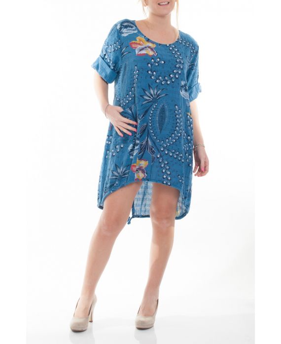 GRANDE TAILLE ROBE TUNIQUE IMPRIMEE 6074 BLEU