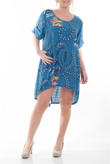 GRANDE TAILLE ROBE TUNIQUE IMPRIMEE 6074 BLEU