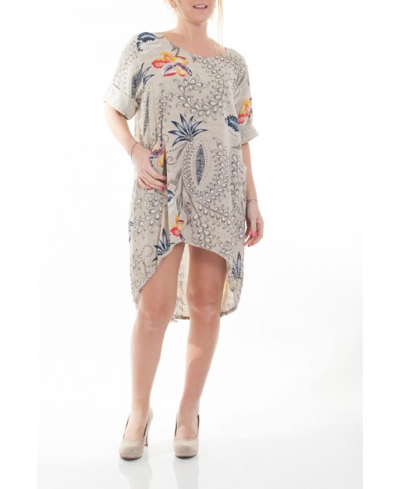 LARGE SIZE TUNIC DRESS PRINTED 6074 BEIGE