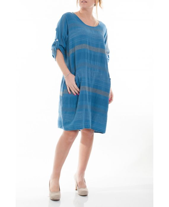 GRANDE TAILLE ROBE 2 POCHES 6075 BLEU