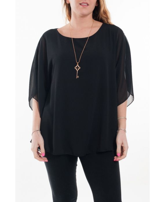 LARGE SIZE TUNIC CLOAK + JEWEL 6059 BLACK