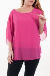 GRANDE TAILLE TUNIQUE VOILAGE + BIJOU 6059 FUSHIA