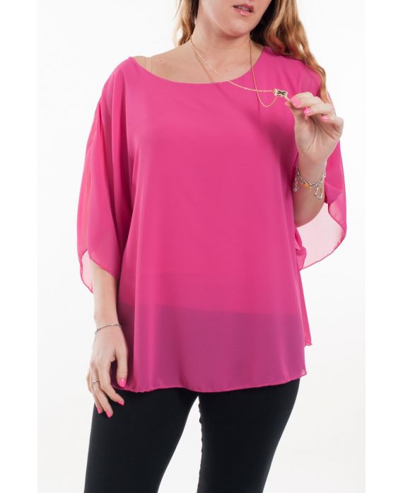 GRANDE TAILLE TUNIQUE VOILAGE + BIJOU 6059 FUSHIA