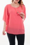 LARGE SIZE TUNIC CLOAK + JEWEL 6059 CORAL